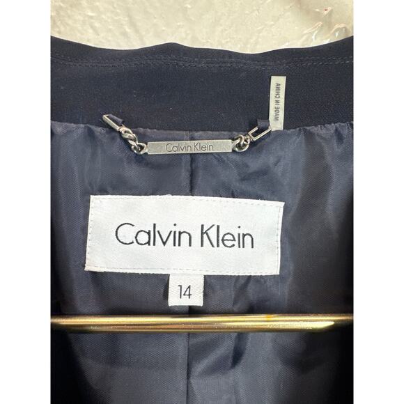 Calvin Klein Womens Navy Three Button Blazer Preppy Corporate Office Size 14 NWT - Picture 3 of 6